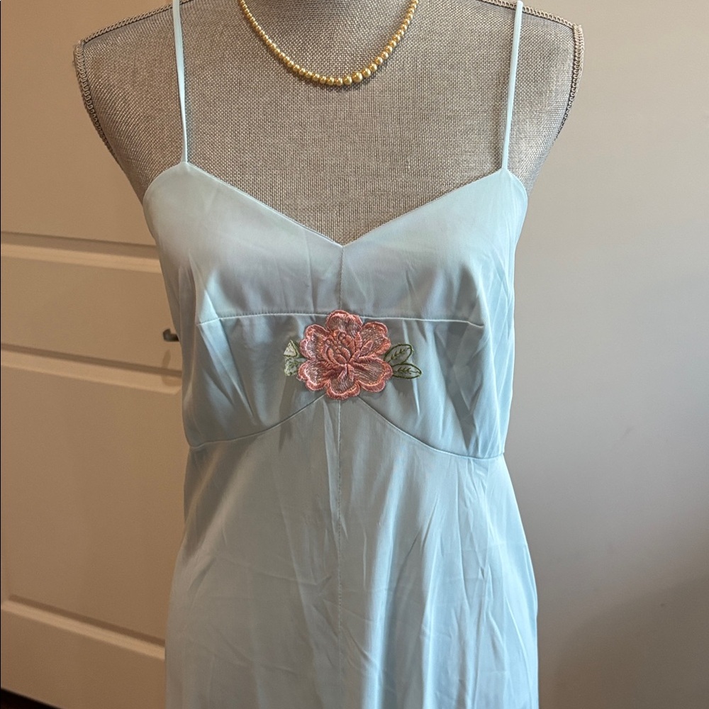 Vintage 70’s Lane Bryant Elegant Blue Spaghetti Strap Maxi nightgown Dress - Picture 3 of 10